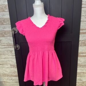 Pink Ruffle Sleeve Smocked Top